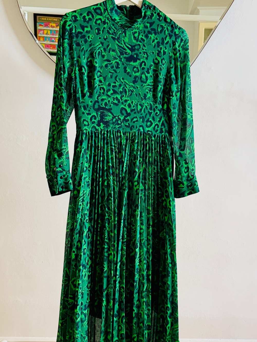 Whistles Emerald Green Animal-Print Long Sleeve plated Dress